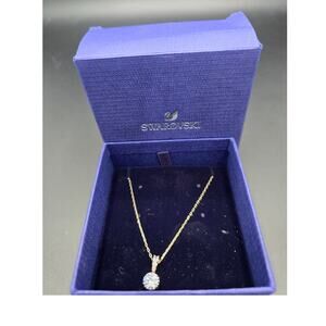 Swarovski 7 mm Crystal White Solitaire Pendant Necklace on Gold Tone Chain NWB